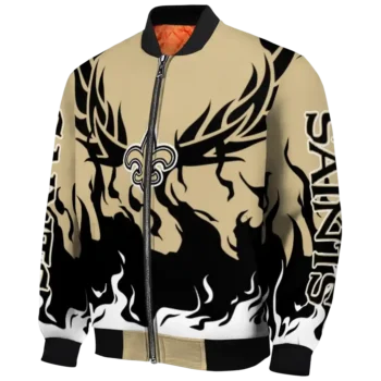 personalized new orleans saints winged blaze gold white bomber jacket best selling