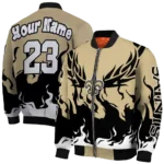 personalized new orleans saints winged blaze gold white bomber jacket best selling