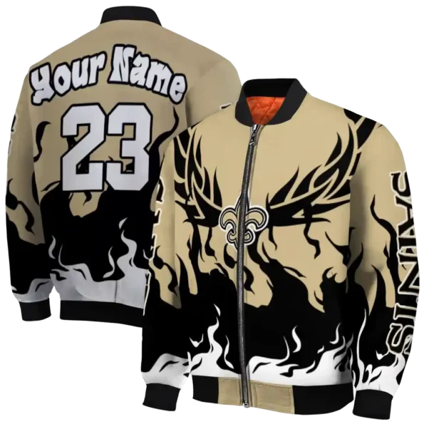 personalized new orleans saints winged blaze gold white bomber jacket fashion forward