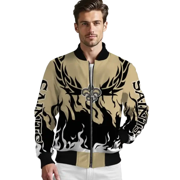 personalized new orleans saints winged blaze gold white bomber jacket high quality