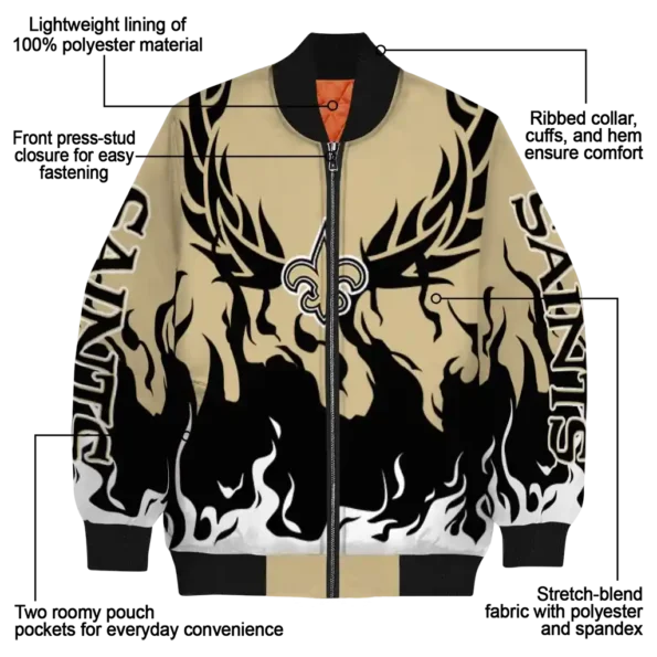 personalized new orleans saints winged blaze gold white bomber jacket new arrival