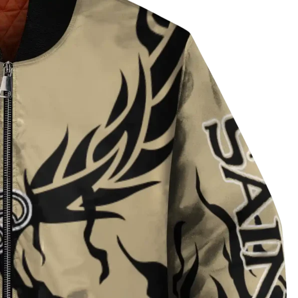 personalized new orleans saints winged blaze gold white bomber jacket premium grade