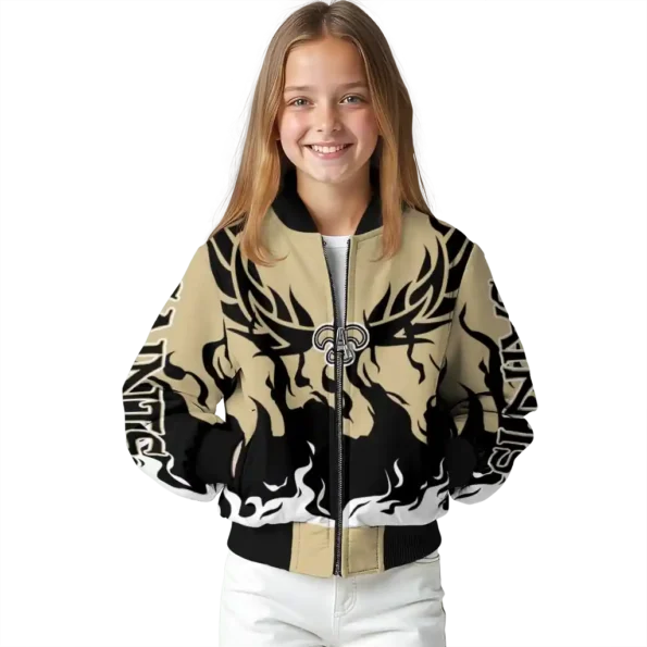 personalized new orleans saints winged blaze gold white bomber jacket top rated