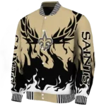 personalized new orleans saints winged blaze gold white varsity jacket best selling