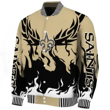personalized new orleans saints winged blaze gold white varsity jacket best selling