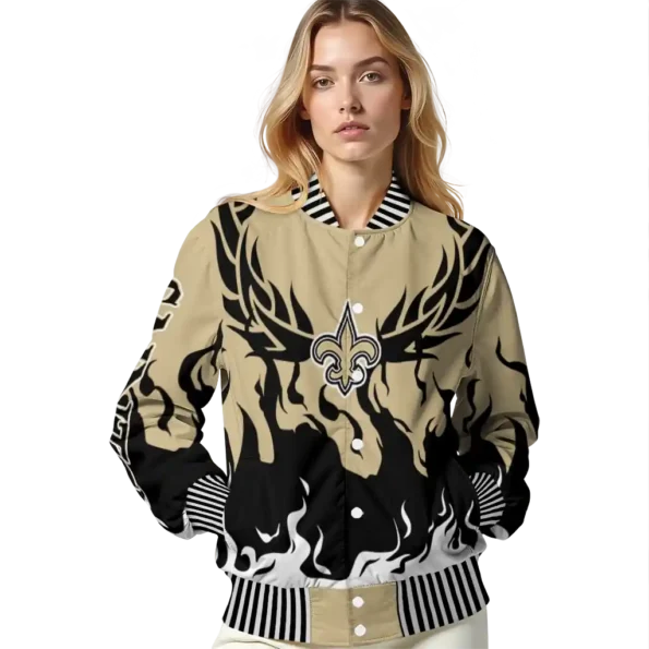 personalized new orleans saints winged blaze gold white varsity jacket latest model