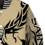 personalized new orleans saints winged blaze gold white varsity jacket best selling