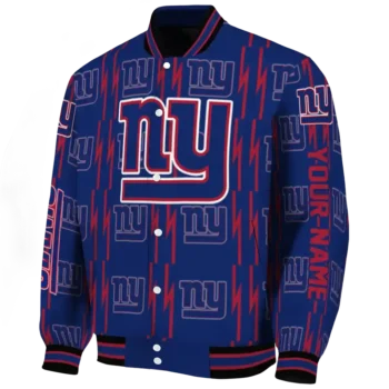 personalized new york giants bolt stripe blue varsity jacket best selling