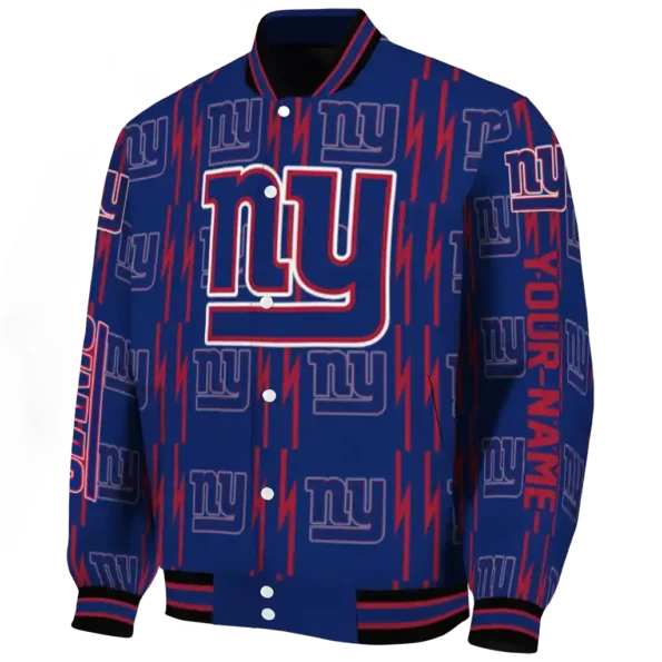 personalized new york giants bolt stripe blue varsity jacket best selling