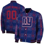 personalized new york giants bolt stripe blue varsity jacket best selling
