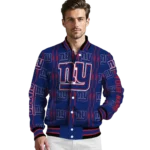 personalized new york giants bolt stripe blue varsity jacket best selling