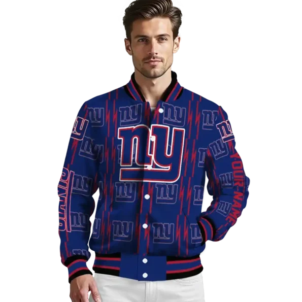 personalized new york giants bolt stripe blue varsity jacket high quality