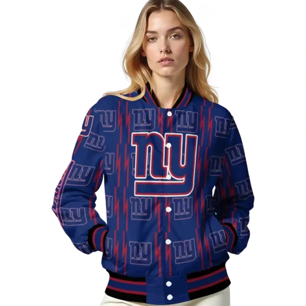 personalized new york giants bolt stripe blue varsity jacket latest model