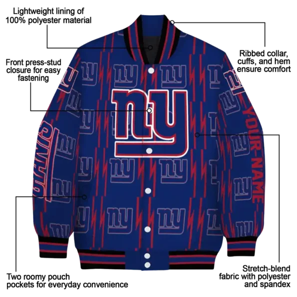 personalized new york giants bolt stripe blue varsity jacket new arrival