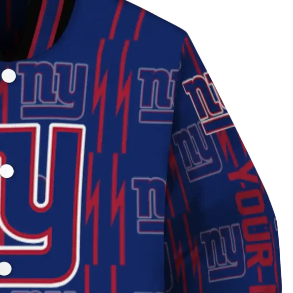 personalized new york giants bolt stripe blue varsity jacket premium grade