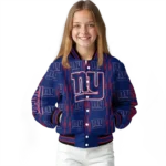personalized new york giants bolt stripe blue varsity jacket best selling