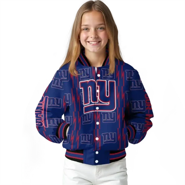 personalized new york giants bolt stripe blue varsity jacket top rated