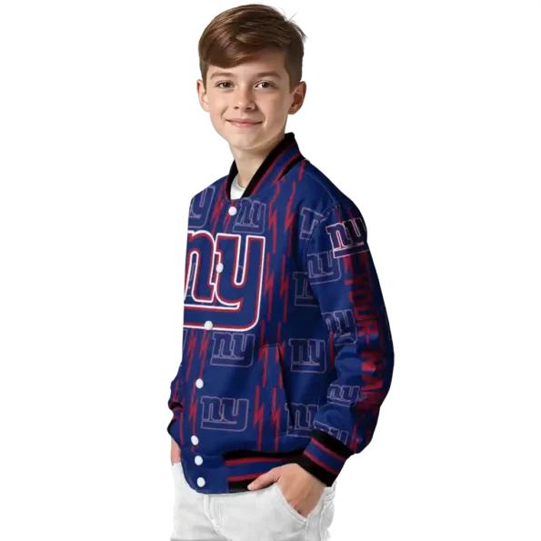 personalized new york giants bolt stripe blue varsity jacket trendy
