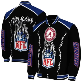 personalized new york giants claw blood blue black varsity jacket fashion forward