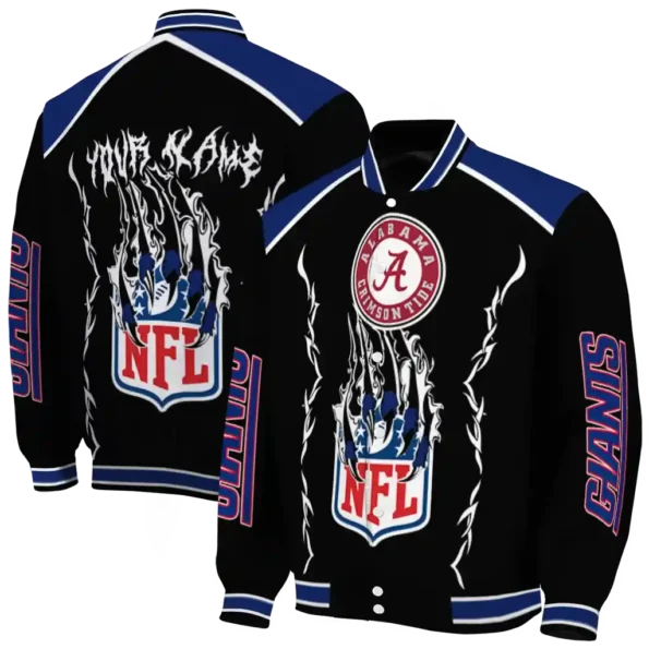 personalized new york giants claw blood blue black varsity jacket fashion forward