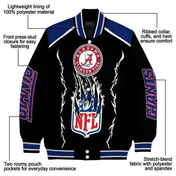 personalized new york giants claw blood blue black varsity jacket new arrival