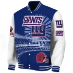 personalized new york giants ferris arena blue white varsity jacket best selling