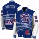 personalized new york giants ferris arena blue white varsity jacket best selling