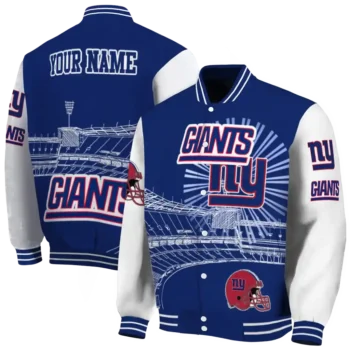 personalized new york giants ferris arena blue white varsity jacket fashion forward