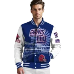 personalized new york giants ferris arena blue white varsity jacket best selling