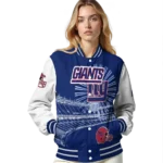 personalized new york giants ferris arena blue white varsity jacket best selling