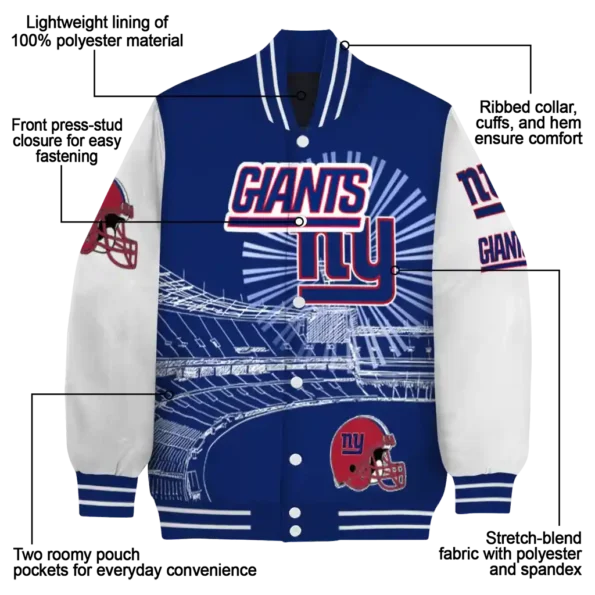 personalized new york giants ferris arena blue white varsity jacket new arrival