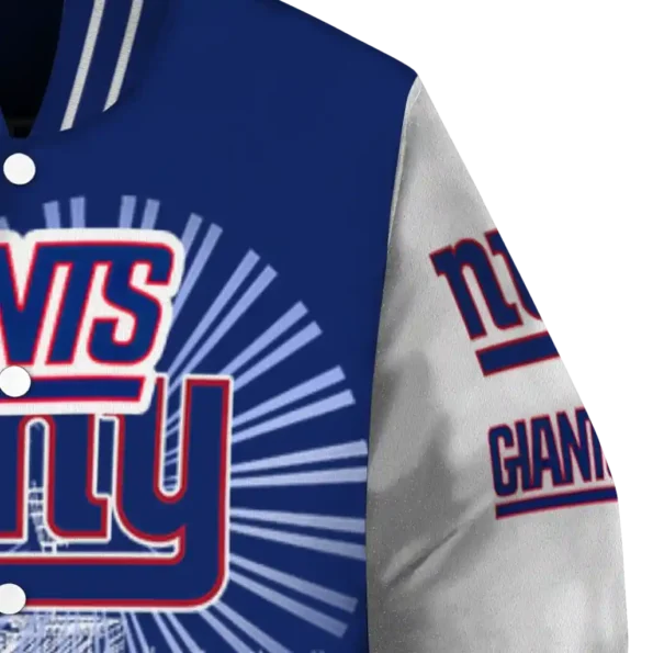 personalized new york giants ferris arena blue white varsity jacket premium grade