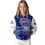 personalized new york giants ferris arena blue white varsity jacket best selling