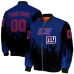 personalized new york giants flame border blue black bomber jacket best selling