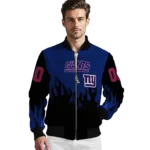 personalized new york giants flame border blue black bomber jacket best selling