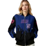 personalized new york giants flame border blue black bomber jacket best selling