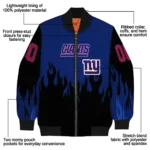 personalized new york giants flame border blue black bomber jacket best selling
