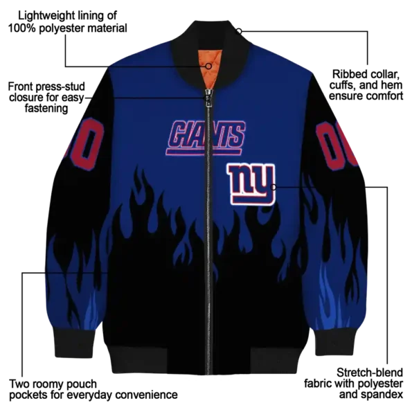 personalized new york giants flame border blue black bomber jacket new arrival