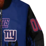 personalized new york giants flame border blue black bomber jacket best selling