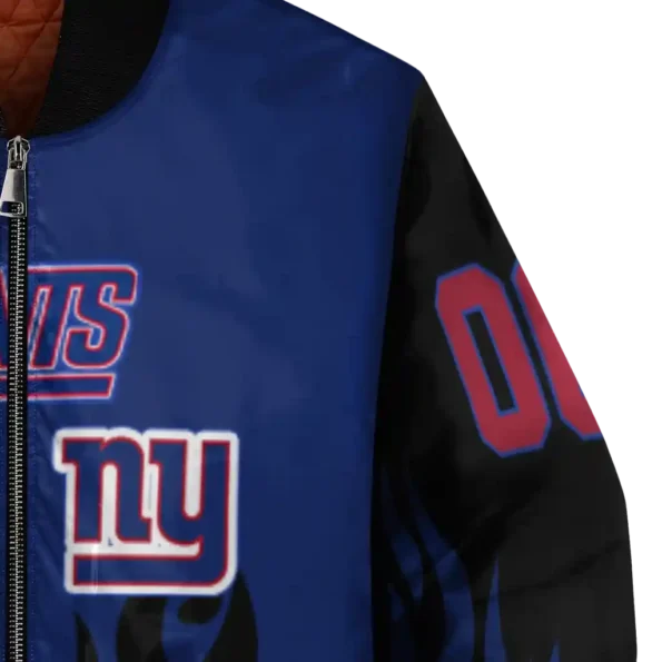 personalized new york giants flame border blue black bomber jacket premium grade