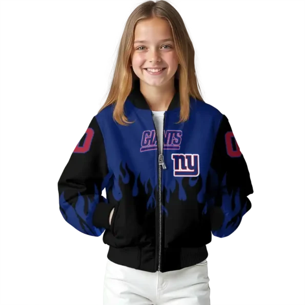 personalized new york giants flame border blue black bomber jacket top rated