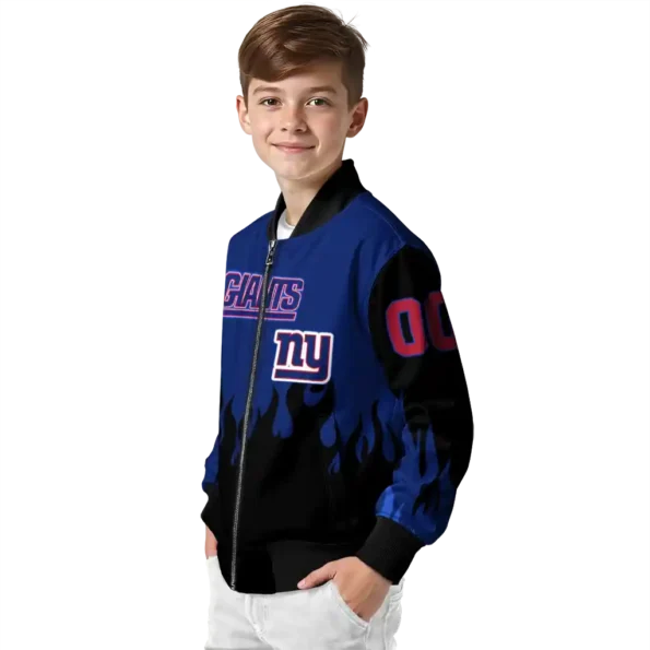 personalized new york giants flame border blue black bomber jacket trendy