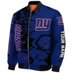 personalized new york giants hexagon cluster blue black bomber jacket best selling