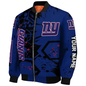 personalized new york giants hexagon cluster blue black bomber jacket best selling