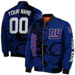 personalized new york giants hexagon cluster blue black bomber jacket best selling