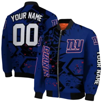 personalized new york giants hexagon cluster blue black bomber jacket fashion forward