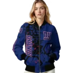 personalized new york giants hexagon cluster blue black bomber jacket best selling