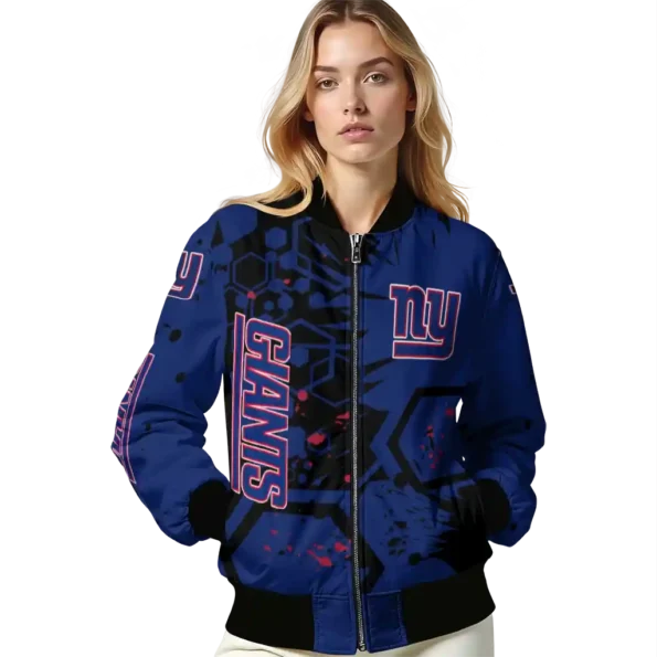 personalized new york giants hexagon cluster blue black bomber jacket latest model