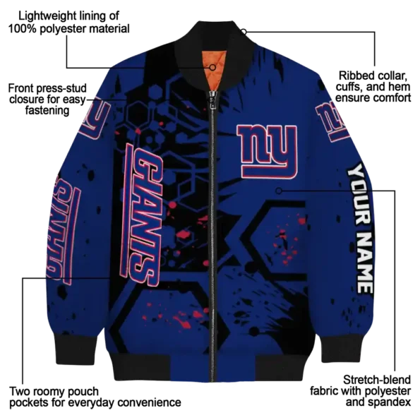 personalized new york giants hexagon cluster blue black bomber jacket new arrival