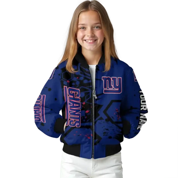 personalized new york giants hexagon cluster blue black bomber jacket top rated